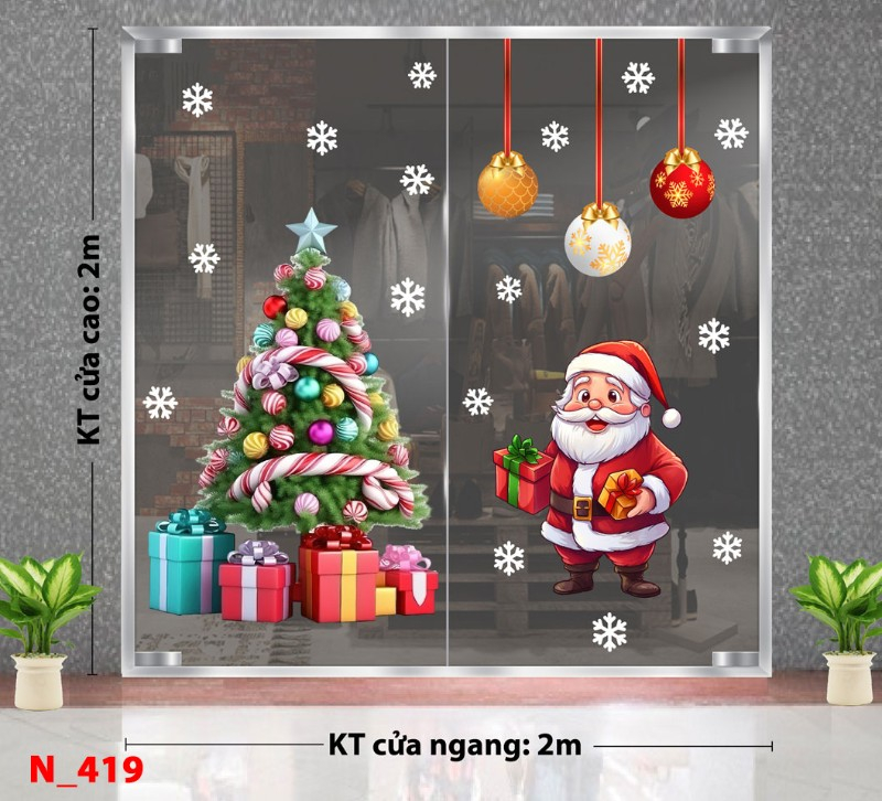 Decal dán tường Noel 419 - Ông già noel và cây thông