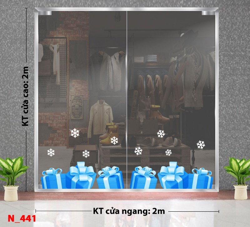 Decal dán tường Decal Noel 441 - Hộp quà xanh