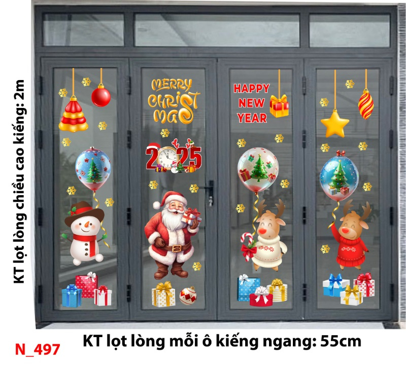 Decal dán tường Noel 497 cửa kính 4 cánh