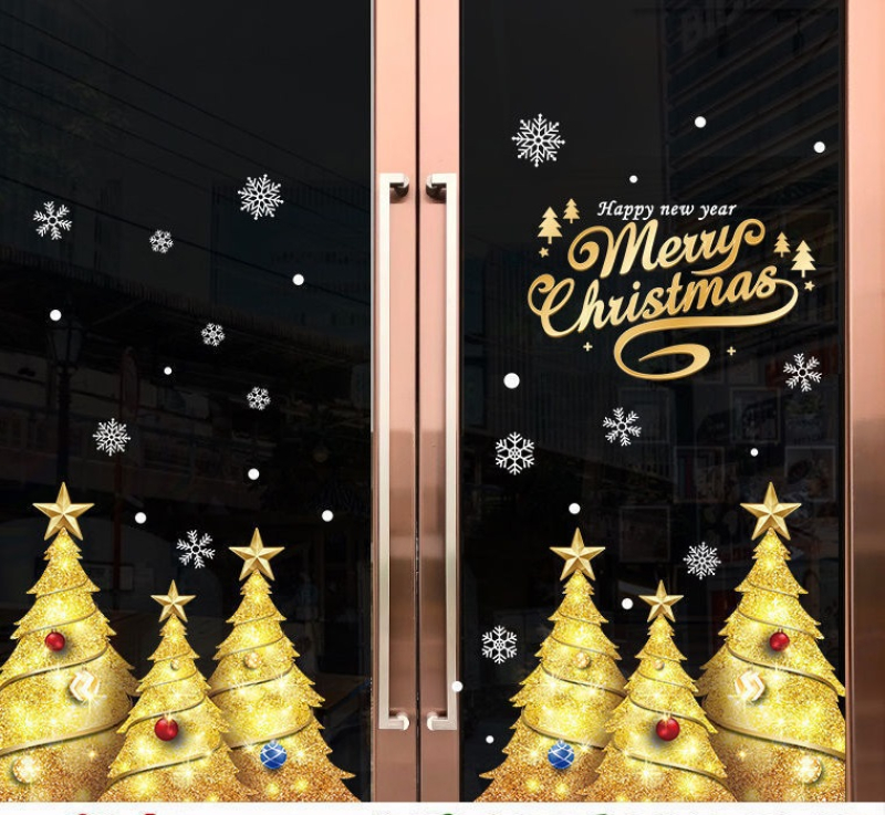 Decal dán tường Noel 8103 -cây thông vàng  (H)