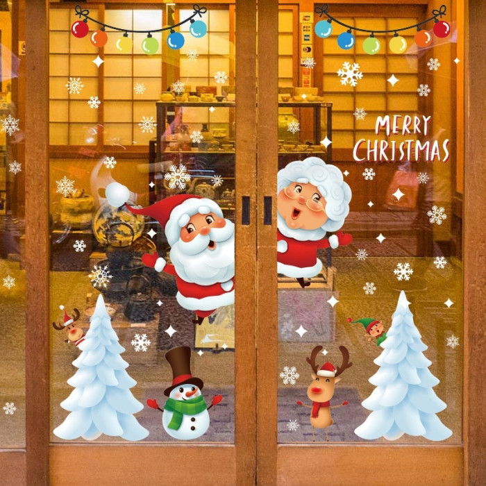 Decal dán tường Decal Noel-Cây thông tuyết và ông bà già noel (K)