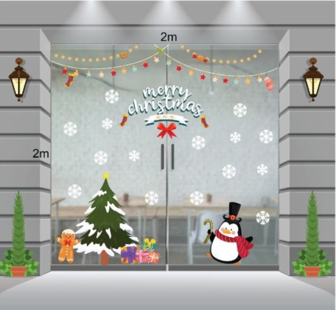 Decal dán tường Noel-chim cánh cụt đón giáng sinh cùng bạn