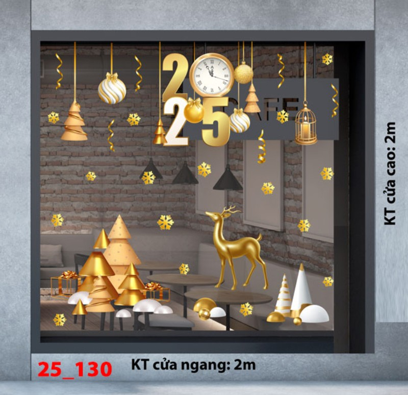 Decal dán tường Noel combo 130 -Qủa châu vàng