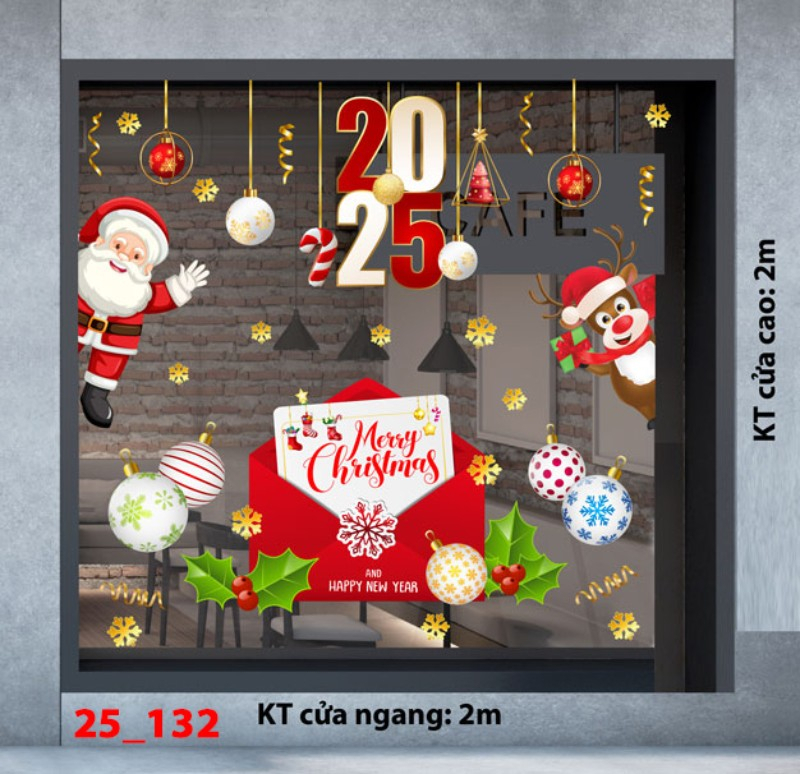 Decal dán tường Noel combo 132- Ông già noel và tuần lộc