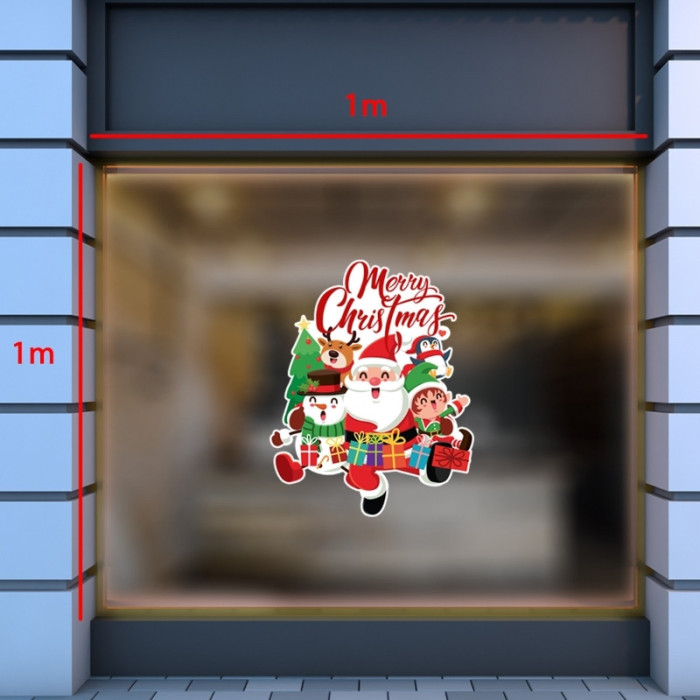 Decal dán tường Decal Noel-Ông già và bạn phát quà noel