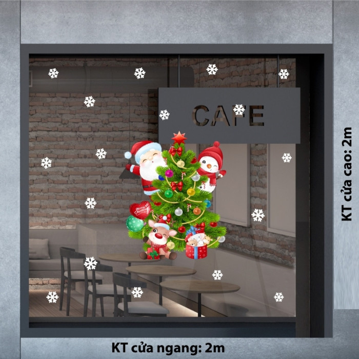 Decal dán tường Decal Noel-Ông già, cây thông và bạn