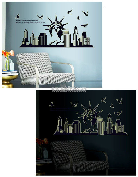 Decal dán tường Decal nữ thần tự do dạ quang dán tường, phòng khách, quán đẹp