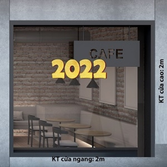 Decal dán tường Số 2022 màu vàng - Decal tết 357