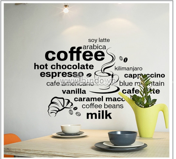 Decal dán tường Decal dán tách cà phê 3, có sẵn keo dán 2 mặt, trang trí quán cafe, ở TPHCM 1,2 x 0,75 (m) (dài x rộng)