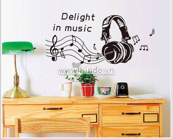 Decal dán tường Decal dán tai nghe nhạc, phong cách hàn quốc, dán quán cafe