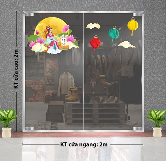 Decal dán tường Tết trung thu - Chị Hằng và hoa sen hồng