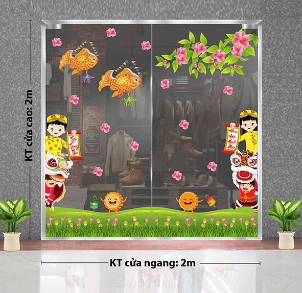 Decal dán tường Tết trung thu -đôi đèn cá chép
