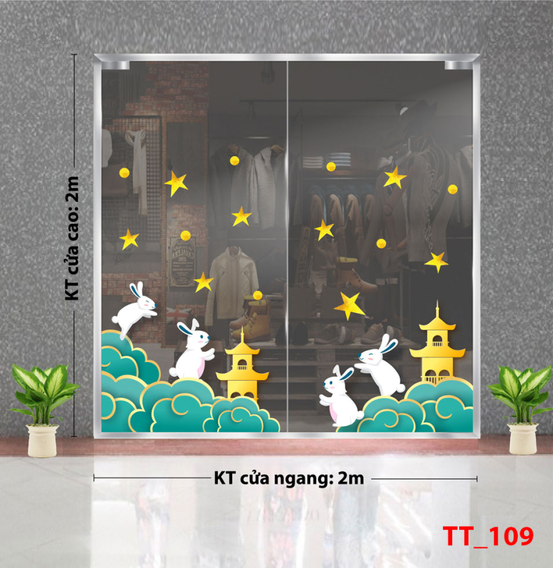 Decal dán tường Tết trung thu 109 -Thỏ trắng