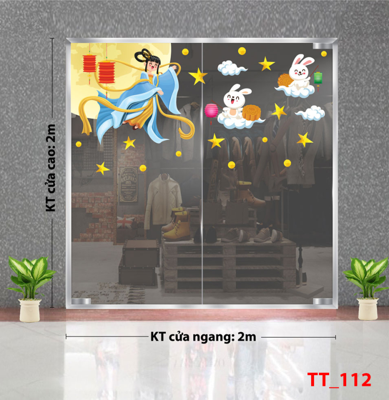 Decal dán tường Tết trung thu 112 - Chị Hằng và đàn thỏ