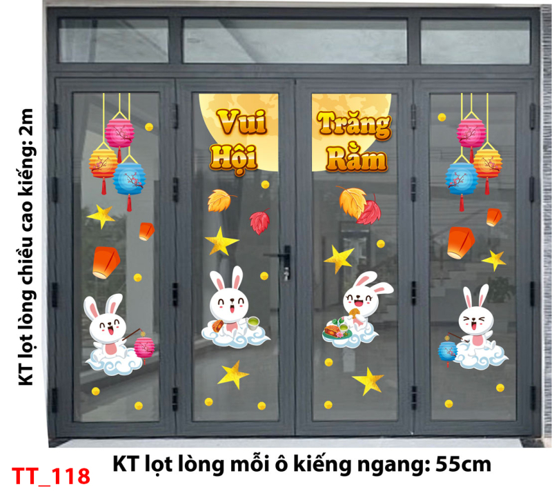 Decal dán tường Tết trung thu 118 - Thỏ vui trung thu