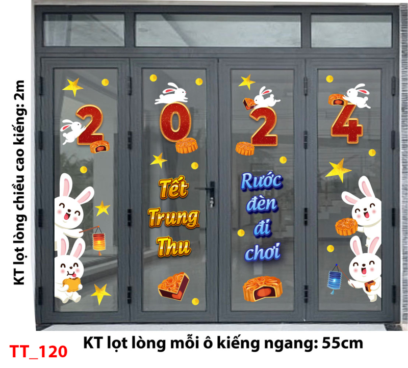 Decal dán tường Tết trung thu 120 - Thỏ vui trung thu