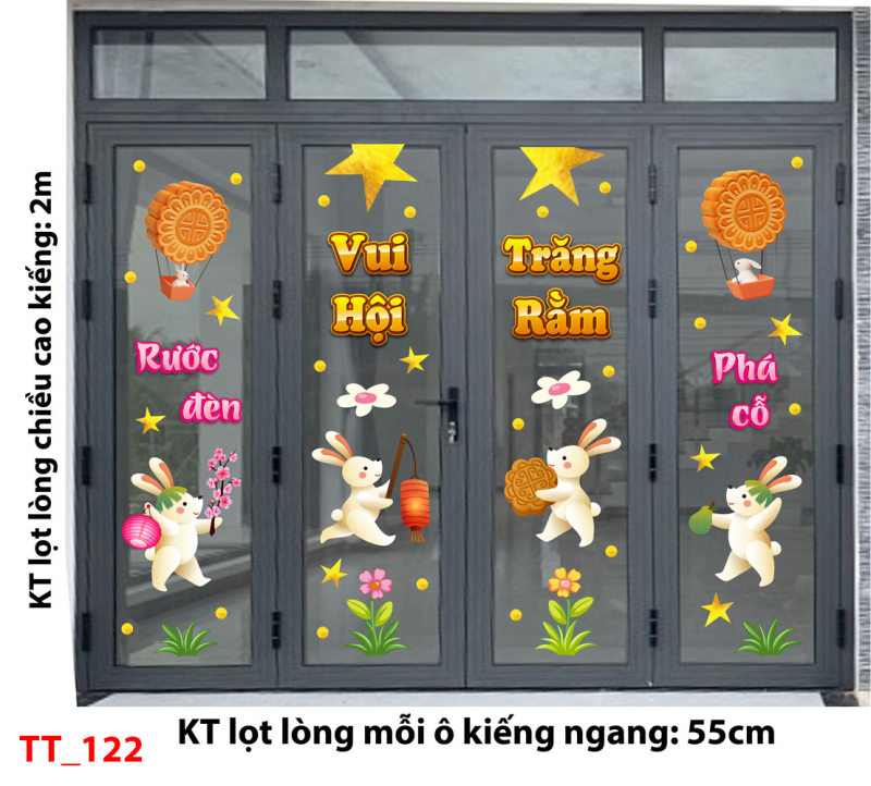 Decal dán tường Tết trung thu 122- Thỏ vui trung thu 