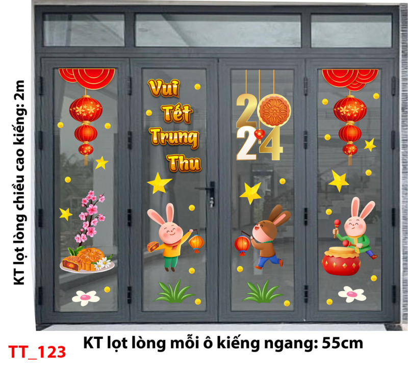 Decal dán tường Tết trung thu 123 - Thỏ đánh trống