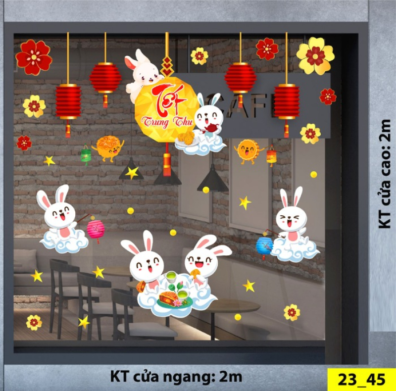 Decal dán tường Tết trung thu-Bốn chú thỏ dưới trăng