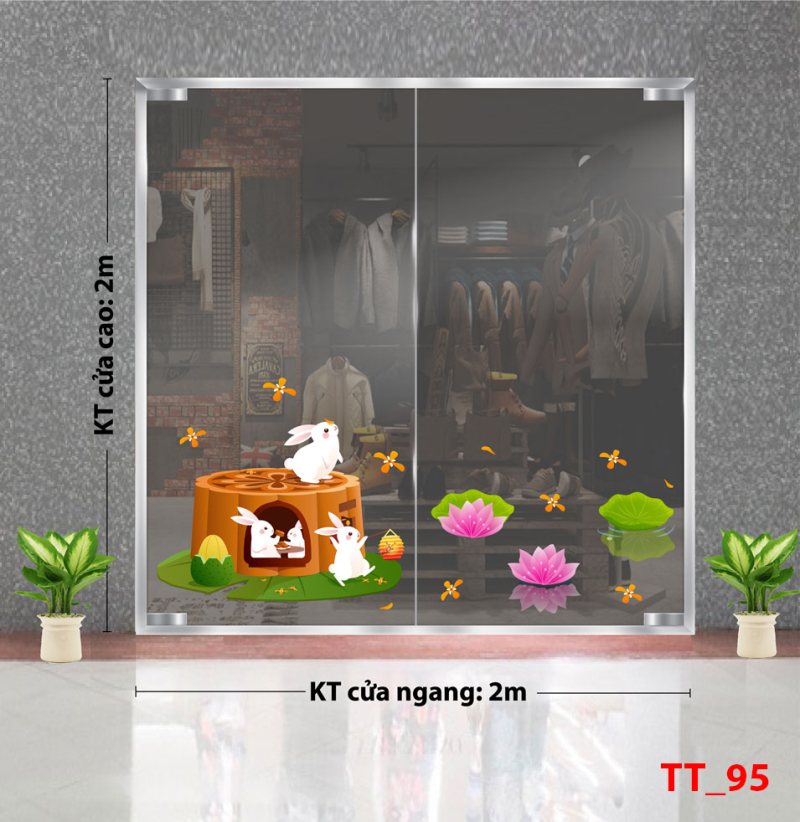 Decal dán tường Tết trung thu 95 - Thỏ ăn bánh trung thu