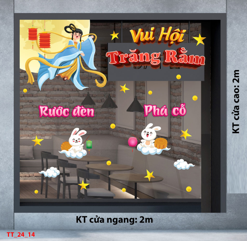 Decal dán tường Tết trung thu combo 14 - Thỏ vui trung thu cùng chị Hằng