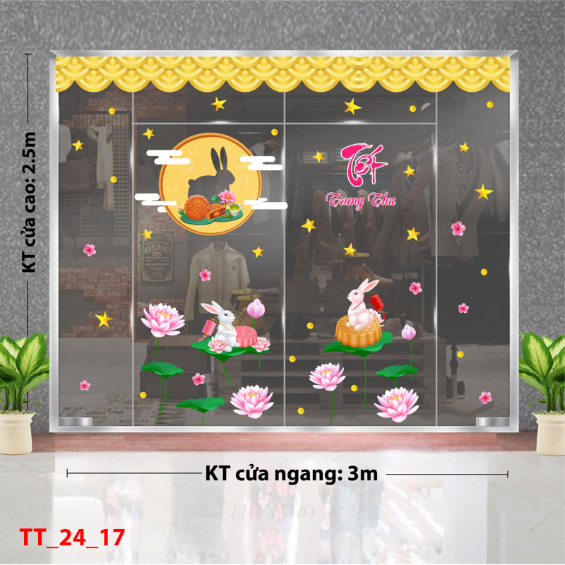 Decal dán tường Tết trung thu combo 17- Thỏ ngắm trăng