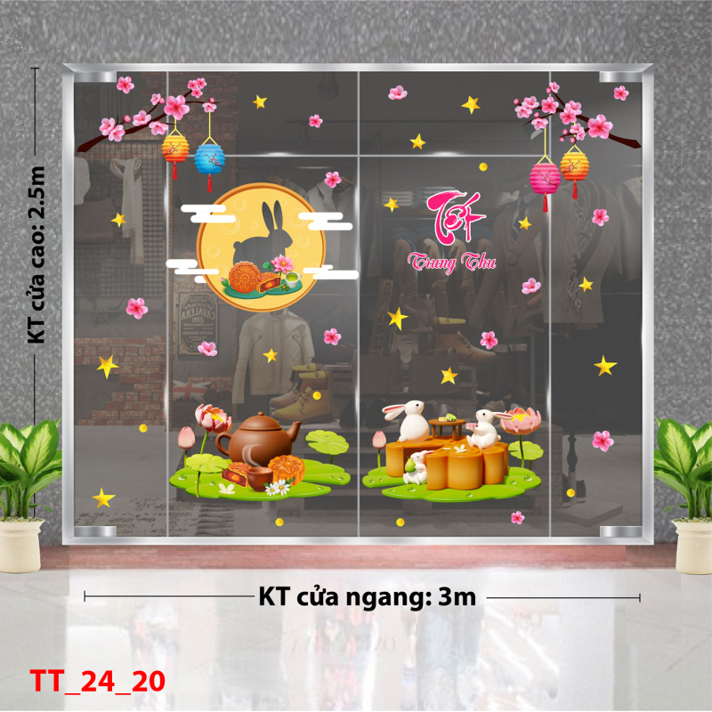 Decal dán tường Tết trung thu combo 20 - Thỏ và bánh