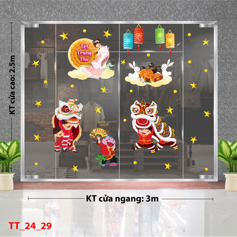 Decal dán tường Tết trung thu combo 29-Múa lân