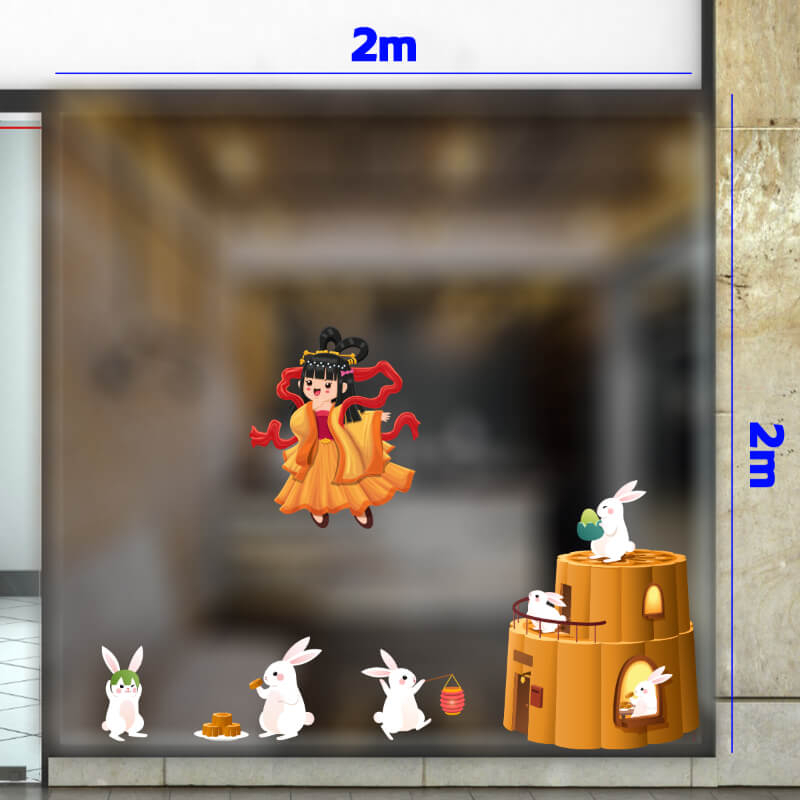 Decal dán tường Tết trung thu combo 2m (7+32) - Thỏ và Hằng