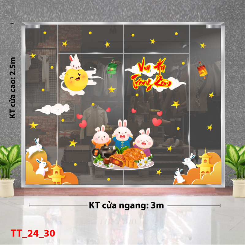 Decal dán tường Tết trung thu combo 30- Thỏ ăn bánh