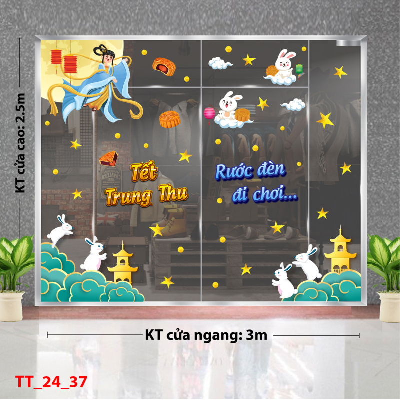 Decal dán tường Tết trung thu combo 37 -Chị Hằng và thỏ trắng