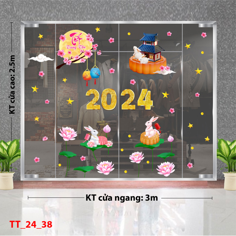 Decal dán tường Tết trung thu combo 38-  Thỏ ngắm trăng