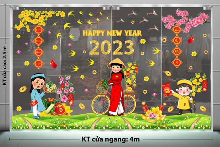 Decal dán tường Tết xuân - cành mai ngày tết vàng trong nắng