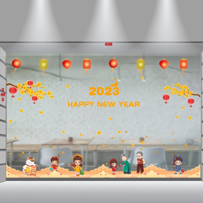 Decal dán tường Tết xuân - Gia đình vui tết xuân mới