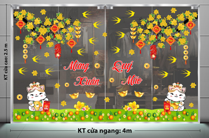 Decal dán tường Tết xuân - hoa mai nở vàng