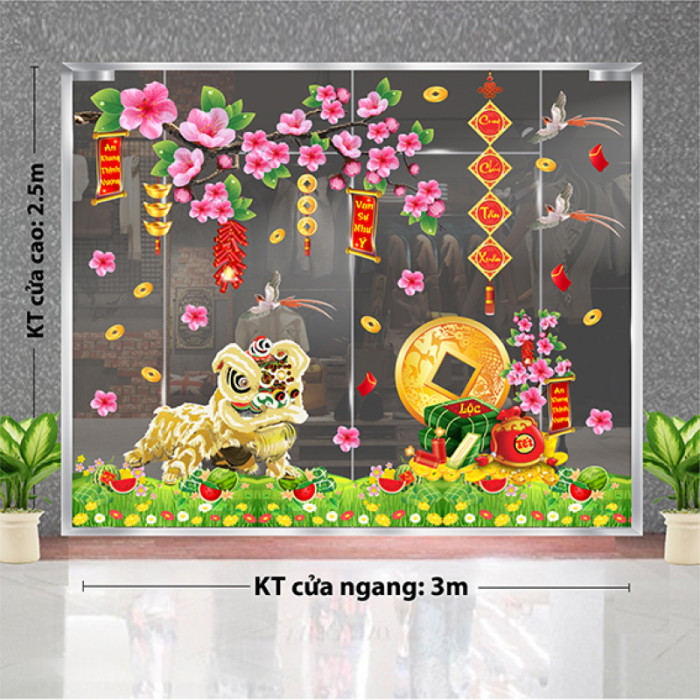 Decal dán tường Tết xuân - lân múa chào xuân