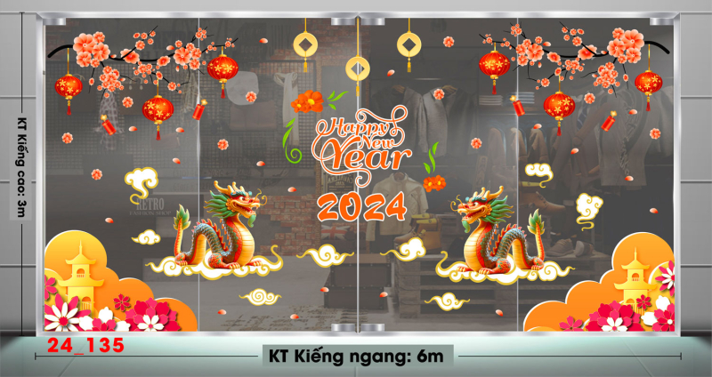 Decal dán tường Tết xuân - Tết 135