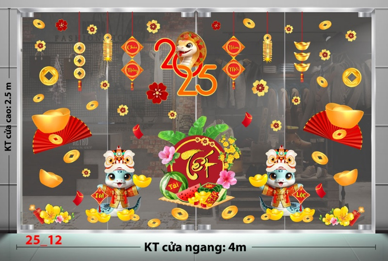 Decal dán tường Decal Tết xuân 2025 -combo 12