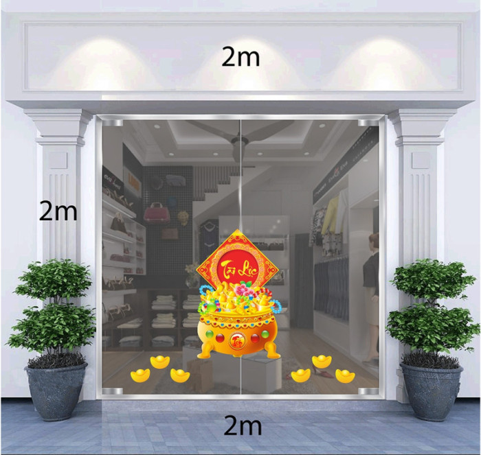 Decal dán tường Tết xuân-Chậu hoa tài lộc