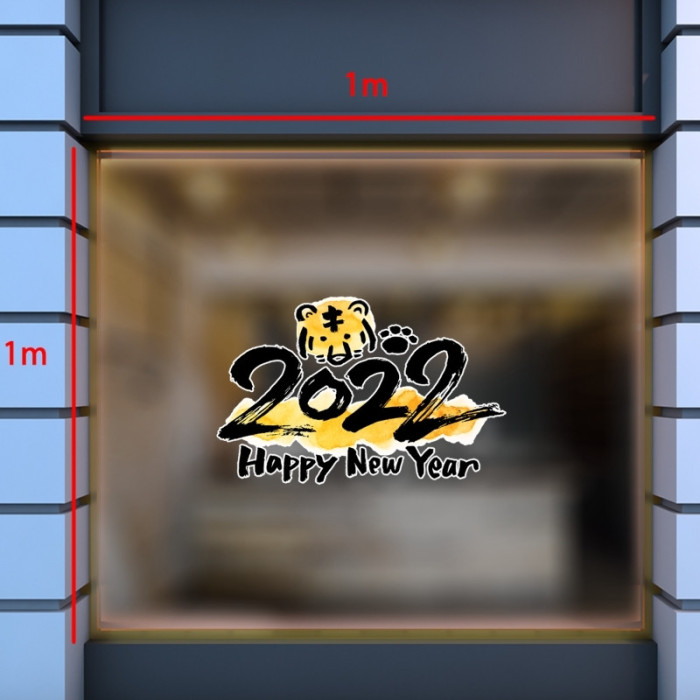 Decal Tết xuân nhâm dần chữ HAPPY NEW YEAR 2022 vàng và hổ - 