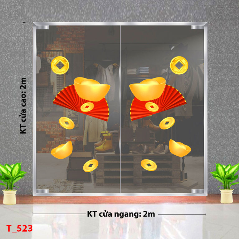 Decal dán tường Tết xuân - Đồng tiền vàng may mắn