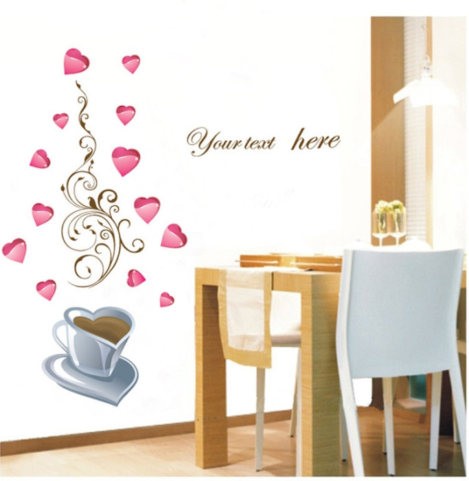 Decal dán tường Decal dán tường trái tim cà phê, dán theo sở thích, trang trí quán cafe, tại TPHCM khổ 0,5 x 1,2 (m) (dài x rộng)