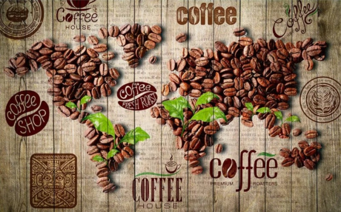 Tranh bản đồ thế giới hạt cà phê dán tường quán cafe đẹp - 2
