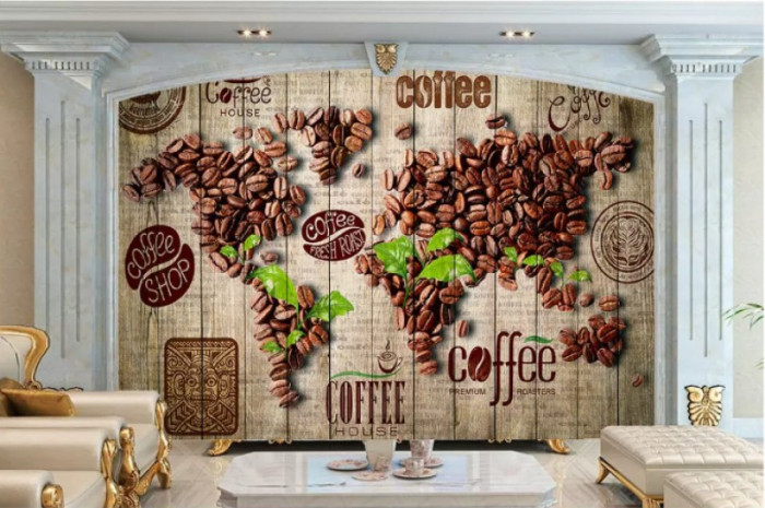 Tranh bản đồ thế giới hạt cà phê dán tường quán cafe coffee đẹp