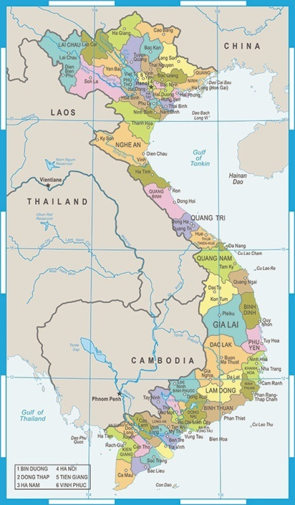 Tranh bản đồ Việt Nam dán tường đẹp, có tên quận huyện tỉnh thành, nhiều màu