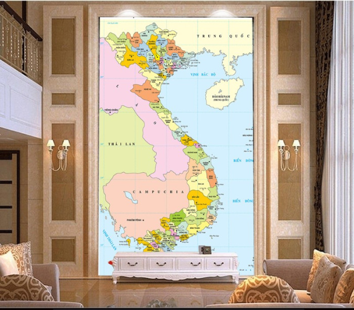 Tranh bản đồ việt nam tên tỉnh quận huyện dán tường văn phòng công ty đẹp