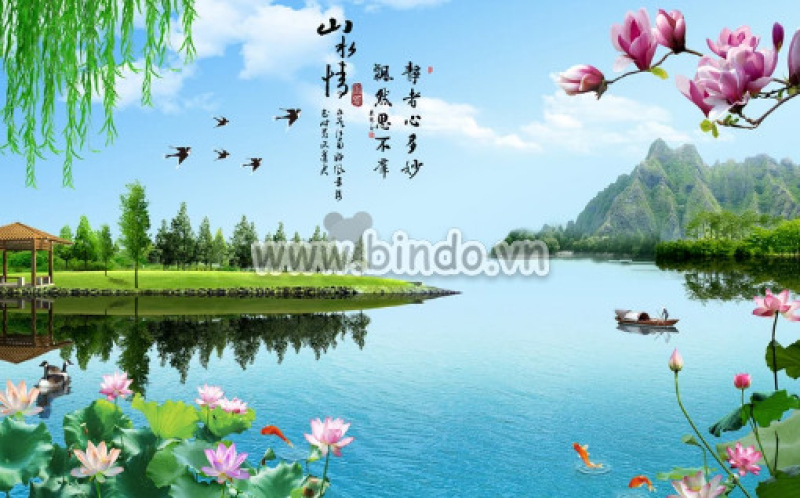 Tranh cảnh đầm sen 3D