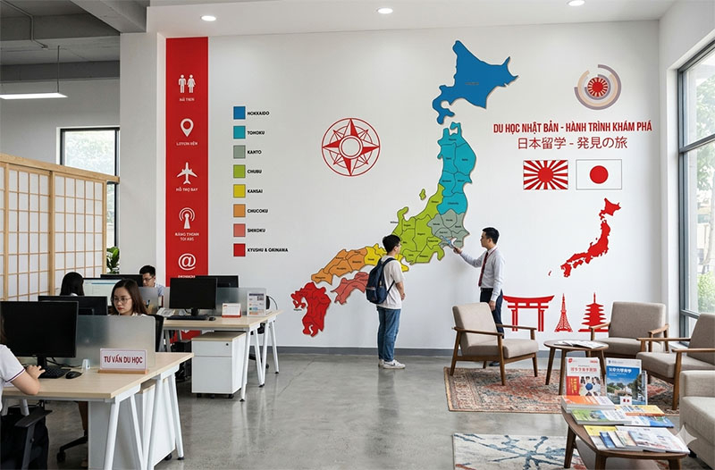 Tranh dán trung tâm văn phòng du học nhật khổ lớn dán tường có thi công TPHCM