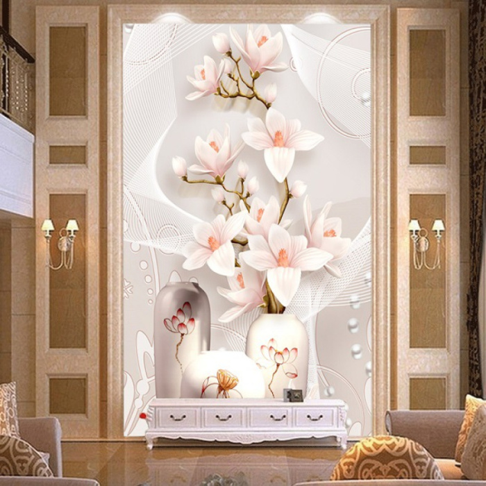 Tranh 3 bình hoa mộc lan giả ngọc 3D đẹp