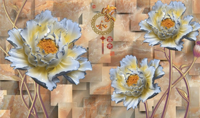 Tranh dán tường 3d cánh hoa nhụy vàng